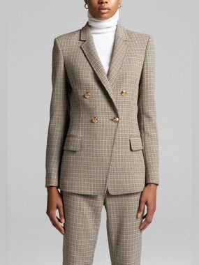 A.L.C. Sedgwick Brown and Black Plaid  Double-Breasted Blazer 8